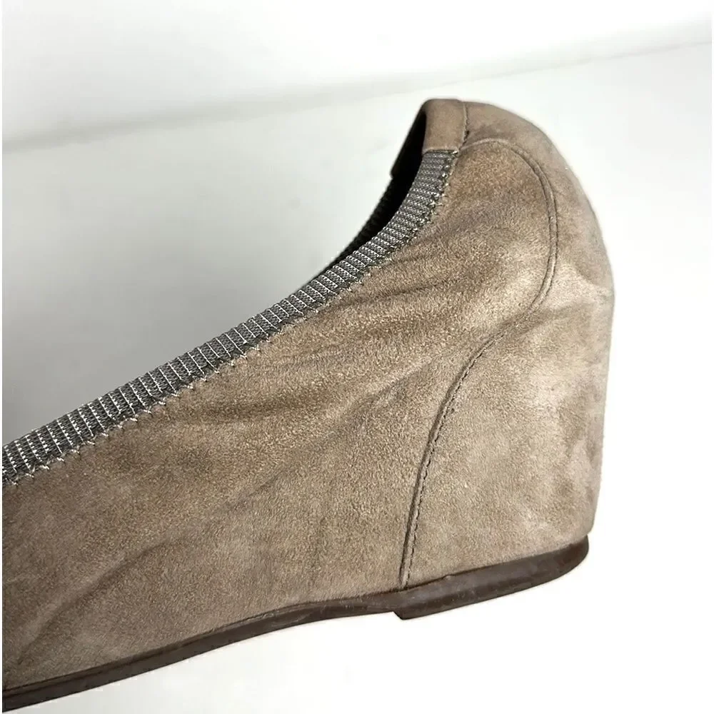 FRAU Suede Leather Wedge Pump Taupe Python Snake Print Toe IT 40 US 8